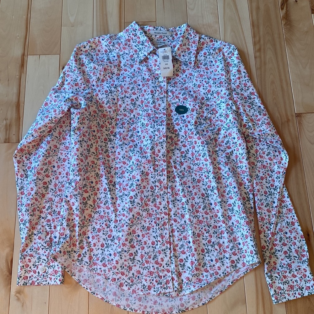 NWT LL Bean Floral Wrinkle Resistant Button-Down